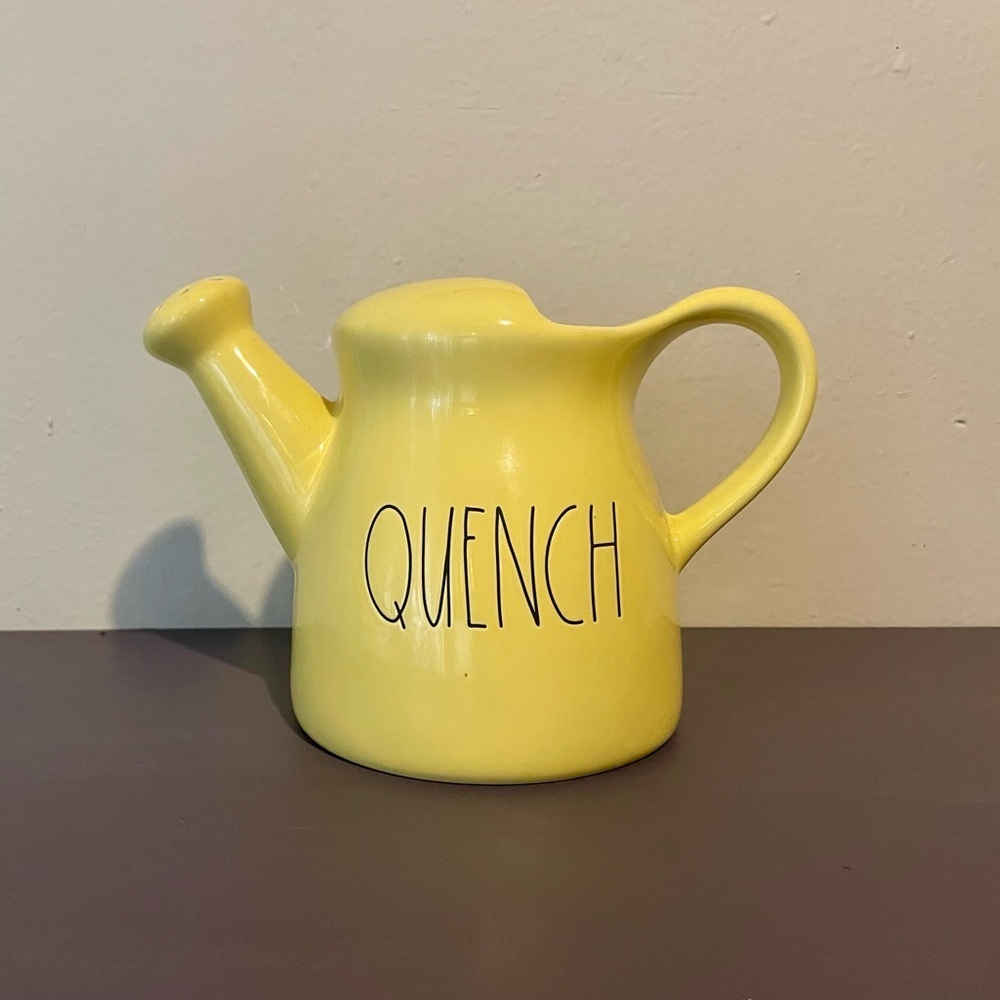 RAE DUNN Water Pitcher Yellow QUENCH Planter Plants Home Decor Garden Artisan